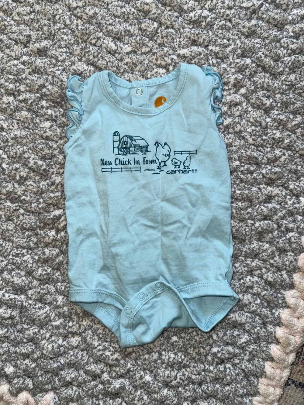 Carhartt Light Blue Baby One-Piece with Farm Graphic